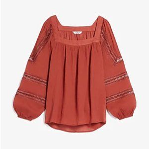EXPRESS Women's Square Neck Embroidered Sleeve Top